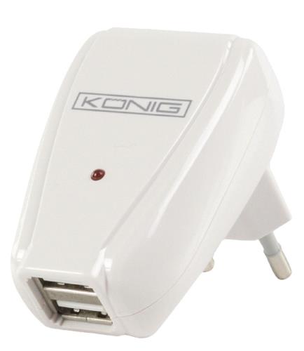 König IPD-POWER40 Universele dubbele USB lader 100 - 240 V AC 50 / 60 Hz - USB 2x 5 V DC 500 mAh