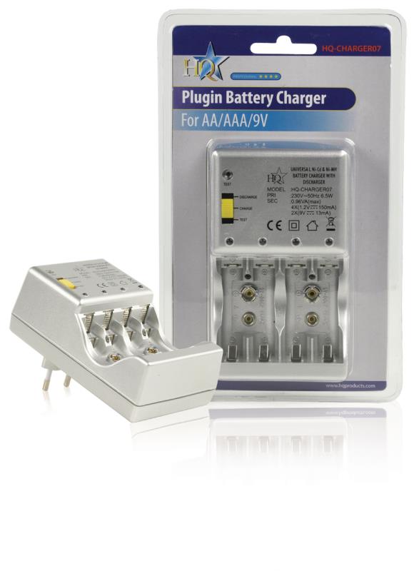 HQ HQ-CHARGER07 Plug-in batterijlader voor het laden van AA/AAA/9 V blokbatterijen