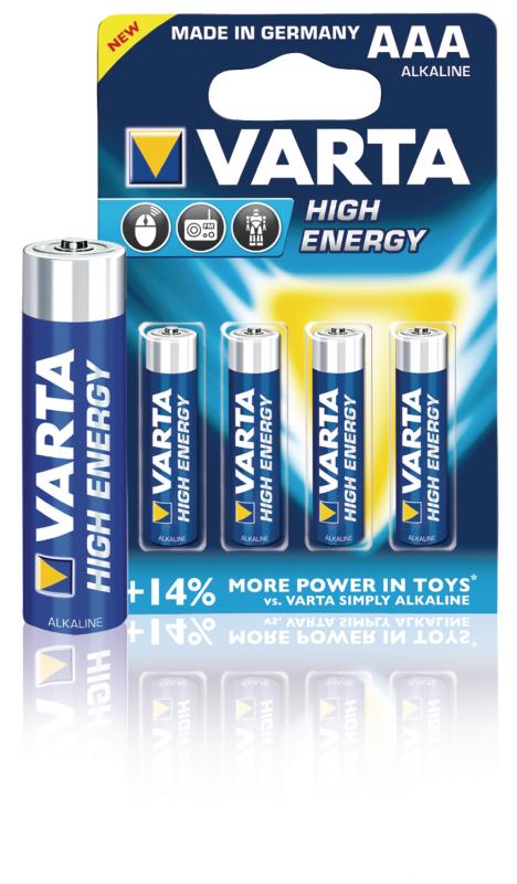 Varta 4903.121.414 Batterij alkaline AAA/LR03 1.5 V High Energy 4-blister