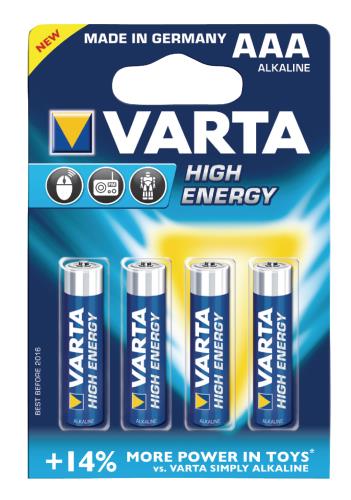 Varta 4903.121.414 Batterij alkaline AAA/LR03 1.5 V High Energy 4-blister