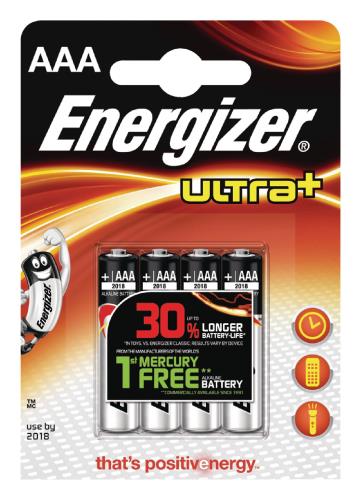 Energizer 636024 Batterij alkaline AAA/LR03 1.5 V Ultra+ 4-blister