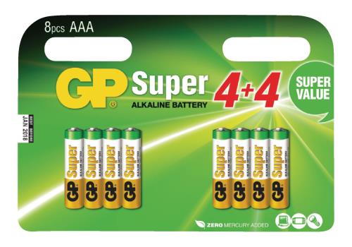 GP 03024ADHC8 Batterij alkaline AAA/LR03 1.5 V Super 8-blister