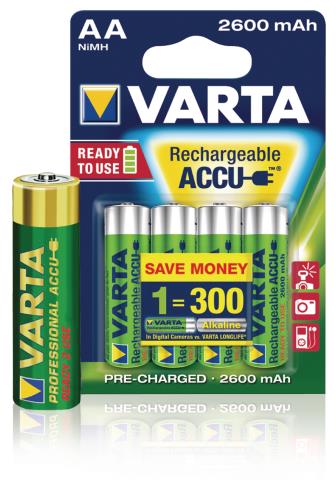 Varta 5716101404 Batterij NiMH AA/LR6 1.2 V 2600 mAh R2U Professional 4-blister