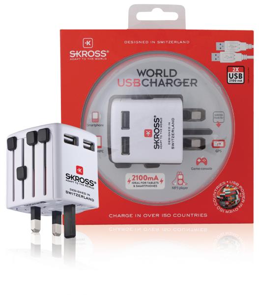 Skross 1.302300 Reis-USB-oplader blisterverpakking wit