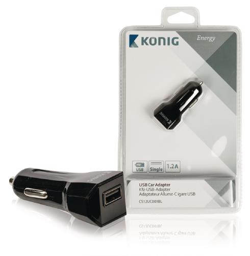 König CS12UC001BL Universele USB auto lader 1,2 A