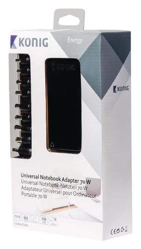 König CSUNA70SBL Universele notebook-adapter slank 70 W met USB-poort