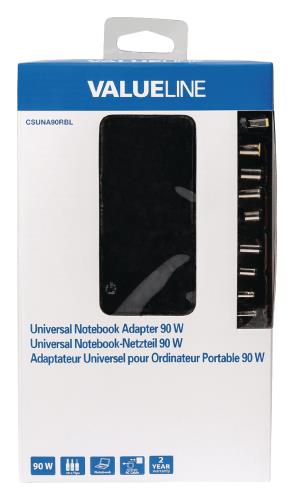 Valueline CSUNA90RBL Universele notebook-adapter 90 W