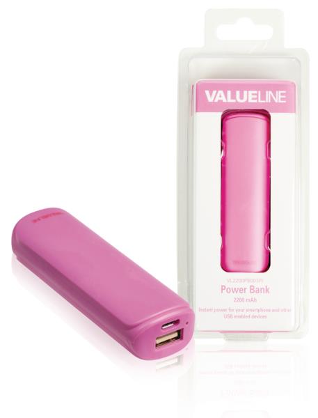 Valueline VL2200PB001PI Powerbank 2200 mAh 5 V - 1 A roze