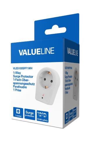 Valueline VLES100SPF1WH 1-wegs schuko-adapter overspanningsbeveiliging wit