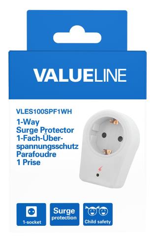Valueline VLES100SPF1WH 1-wegs schuko-adapter overspanningsbeveiliging wit