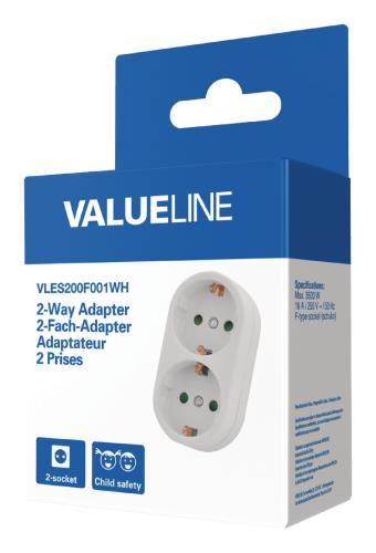 Valueline VLES200F001WH 2-wegs schuko-adapter wit