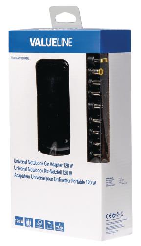 Valueline CSUNAC120RBL Universele notebook auto adapter 12 V 120 W