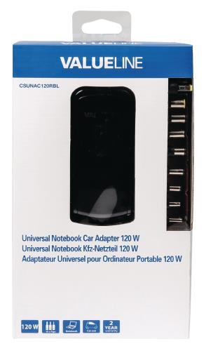 Valueline CSUNAC120RBL Universele notebook auto adapter 12 V 120 W