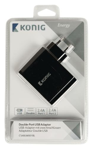 König CS48UW001BL Universele USB lader met dubbele poort, 2.4 A en 2.4 A