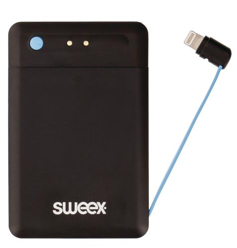 Sweex SW2500PB001L Powerbank ultradun 2500 mAh geïntegreerde Lightning kabel
