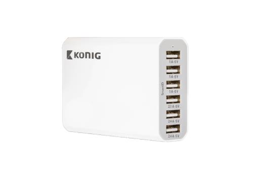 König CS100UW001WH USB-lader 6 poorten 10 A 50 W EU-stekker