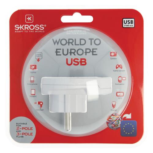 Skross 1,500260 Traveladapter World to Europe USB