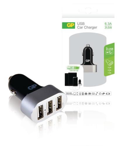 GP 150GPACECC61B01 Drie-poorts USB auto lader 6.3 A