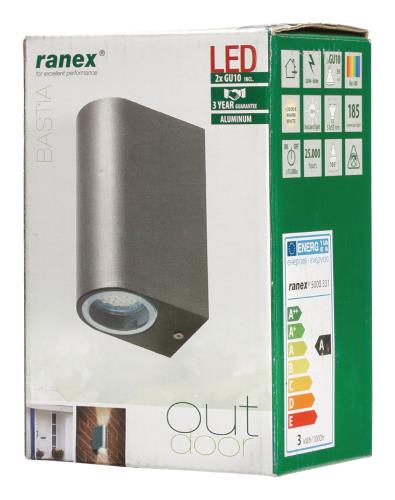 Ranex 5000.331 LED Buitenwandlamp van roestvrijstaal met twee lichtpunten