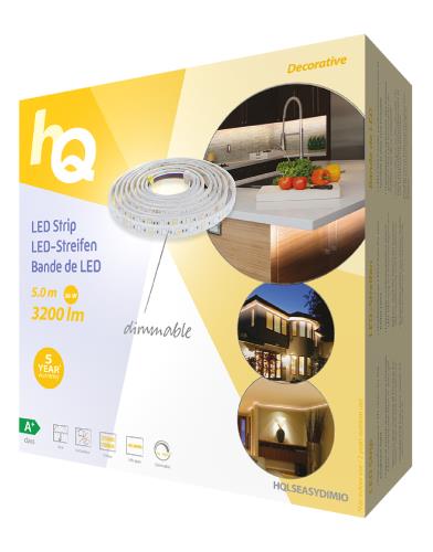 HQ HQLSEASYDIMIO LED-strip, eenvoudige installatie, dimbaar, voor binnen en buiten, 3200 lm, 5,00 m