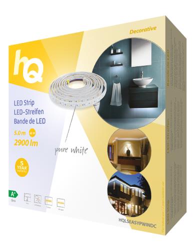 HQ HQLSEASYPWINDC LED-strip, eenvoudige installatie, helder wit licht, voor binnen en buiten, 2900 lm, 5,00 m