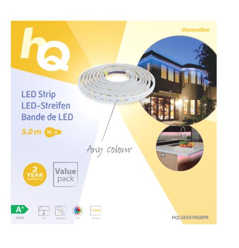 HQ HQLSEASYRGBPR LED-strip, eenvoudige installatie, RGB, voor binnen en buiten, 30 LED's p/m, 5,00 m