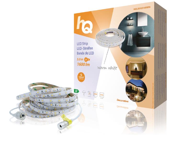 HQ HQLSEASYWWIN LED-strip, eenvoudige installatie, warm wit licht, voor binnen en buiten, 1600 lm, 5,00 m