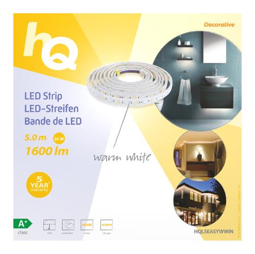 HQ HQLSEASYWWIN LED-strip, eenvoudige installatie, warm wit licht, voor binnen en buiten, 1600 lm, 5,00 m