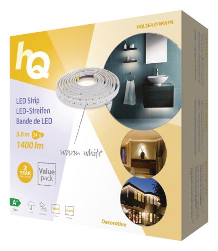 HQ HQLSEASYWWPR LED-strip, eenvoudige installatie, warm wit licht, voor binnen en buiten, 1400 lm, 5,00 m