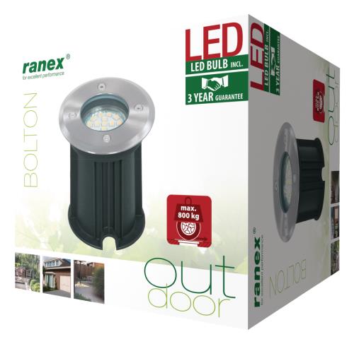 Ranex 5000461 LED GROUND SPOT BRUSHED PLASTIC GLASS