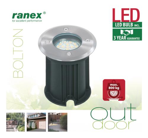 Ranex 5000461 LED GROUND SPOT BRUSHED PLASTIC GLASS