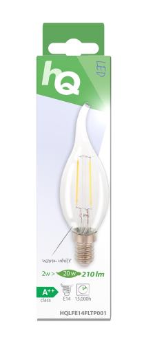 HQ HQLFE14FLTP001 Retro filament LED-lamp E14 2 watt 210 lumen 2700 kelvin