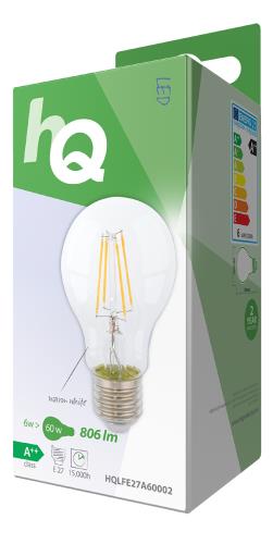 HQ HQLFE27A60002 Retro filament LED-lamp E27 6 watt 806 lumen 2700 kelvin