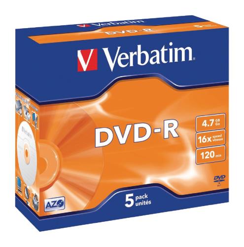 Verbatim 43519 DVD-R Matt Silver 4.7 GB 16x Jewel Case 5 stuks