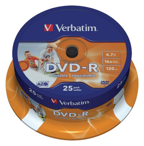Verbatim 43538 DVD-R Wide Inkjet Printable 4.7 GB 16x spindle 25 stuks