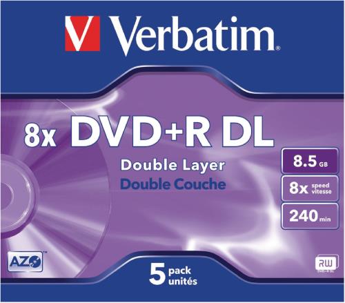 Verbatim 43541 DVD+R Double Layer 8x 8.5 GB Jewel Case 5 stuks