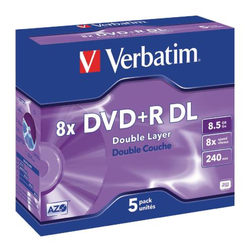 Verbatim 43541 DVD+R Double Layer 8x 8.5 GB Jewel Case 5 stuks