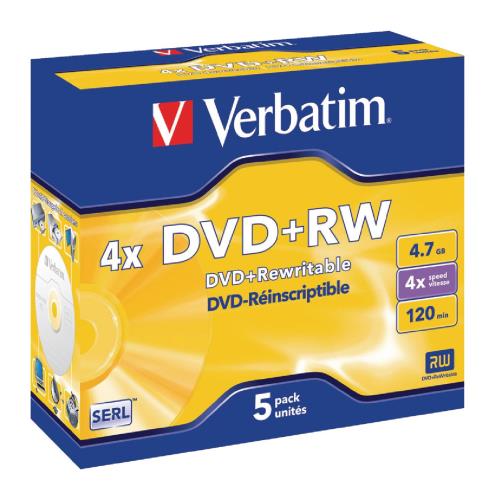 Verbatim 43229 DVD+RW Matt Silver 4.7 GB 4x Jewel Case 5 stuks