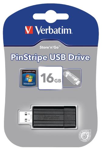Verbatim 49063 USB2.0 Stick 16 GB PinStripe zwart