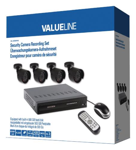 Valueline SVL-SETDVR40 Beveiligingscamera-opnameset uitgerust met een ingebouwde 500 GB harde schijf