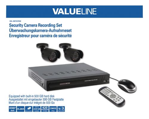 Valueline SVL-SETDVR30 Beveiligingscamera-opnameset uitgerust met een ingebouwde 500 GB harde schijf