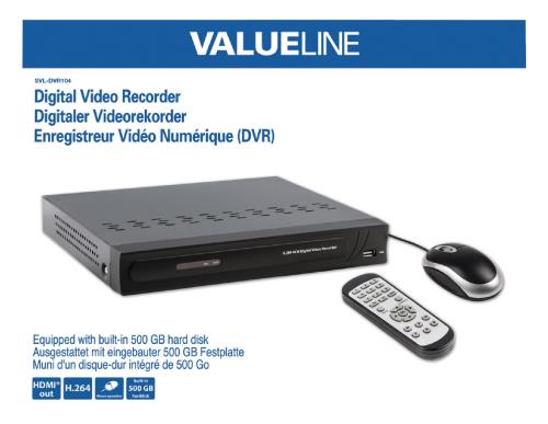 Valueline SVL-DVR104 Digitale videorecorder met ingebouwde 500 GB harde schijf