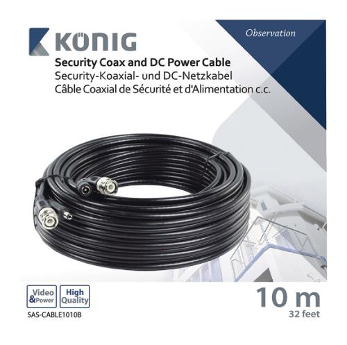 König SAS-CABLE1010B Coax-kabel RG59 voor beveiligingscamera en DC-voeding 10,0 m