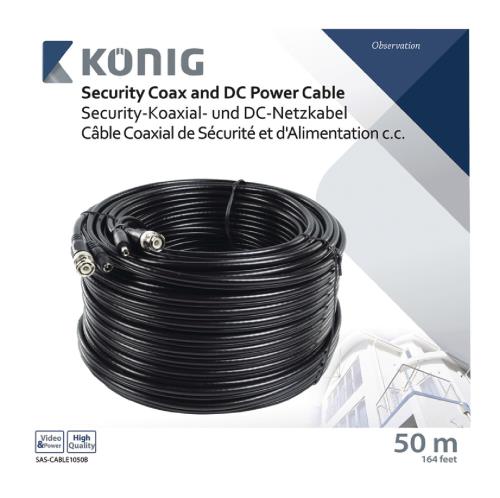 König SAS-CABLE1050B Coax-kabel RG59 voor beveiligingscamera en DC-voeding 50,0 m