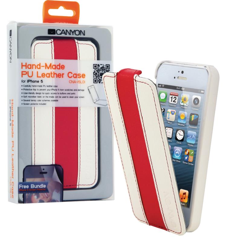 Canyon CNA-I5L01WR iPhone 5 lederen hoes wit / rood