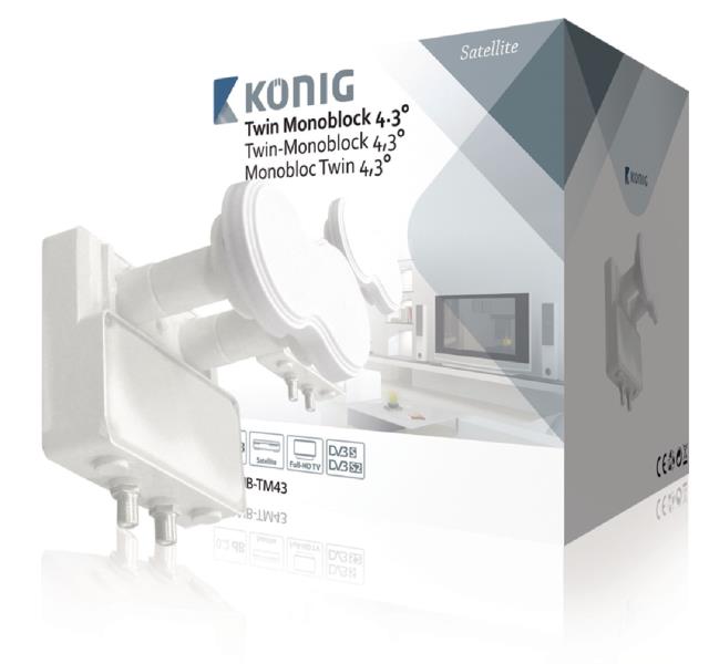 König KN-LNB-TM43 Twin monoblock 4.3° 0.2 dB Astra 19.2°E en Astra 23.5°E voor 2 TV