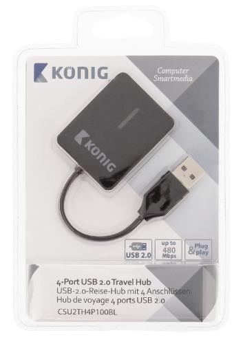 König CSU2TH4P100BL 4-poorts hub USB 2.0 reisuitvoering