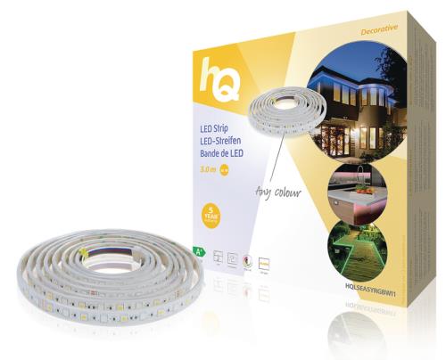 HQ HQLSEASYRGBWI1 LED-strip, eenvoudige installatie, RGB + W, binnen en buiten, 60 LED's p/m, 3,00 m