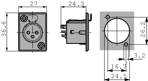 Neutrik NC3FP-B-1 XLR Panel-mount female receptacle 3 Panel-mount female receptacle P soldeer connectie Zwart