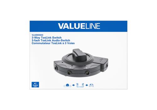 Valueline VLASW2503 Digitale audio-switch 3-wegs TosLink 3x female - female zwart